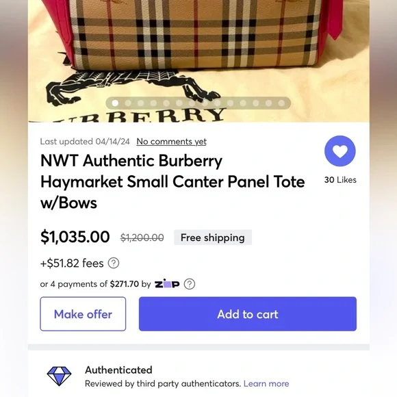 SALE!! Authenticated Burberry PINK small Haymarket Canter tote EUC very rare - Picture 10 of 10